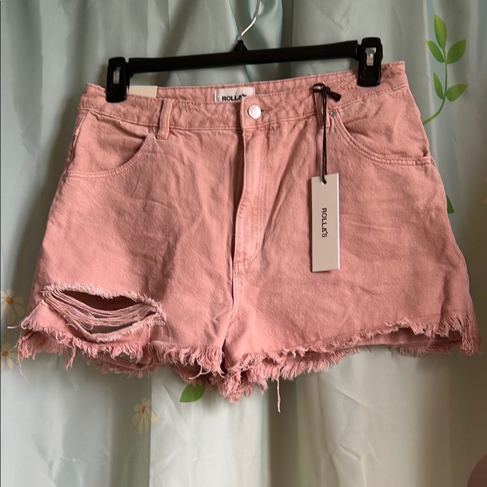 ROLLA'S Women's Pink Distressed Shorts Dusters High Rise Slim